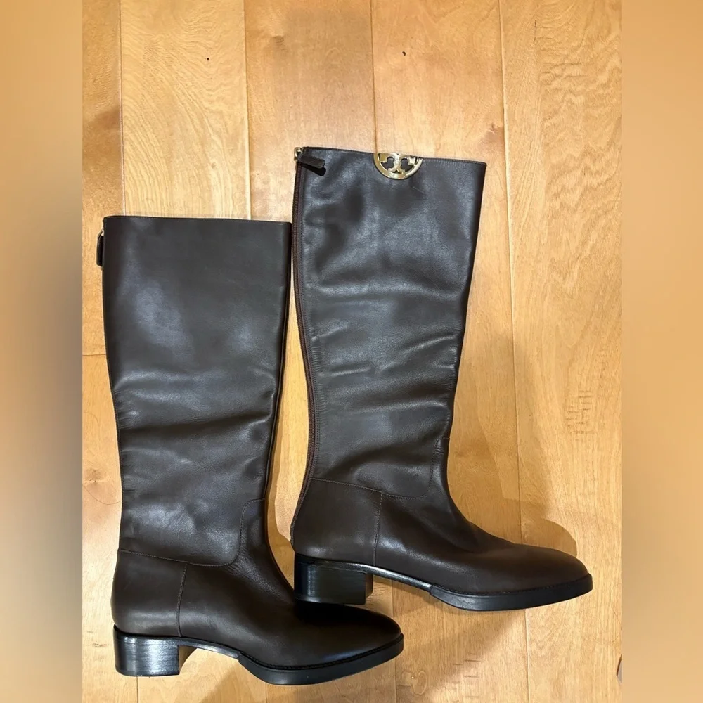 Tory Burch Sidney leather tall riding boots sz 10 dark brown